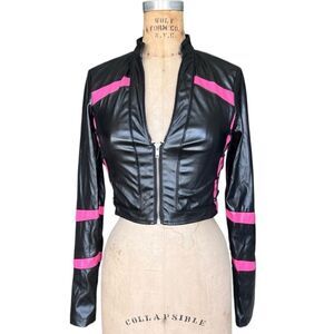 I.AM.GIA Black and Pink Faux Leather Jacket Size XS